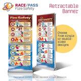 fire safety banner, RACE PASS banner, RACE-PASS banner, RACE/PASS banner, retractable safety banner, fire emergency sign, hospital safety signage, fire extinguisher instructions, workplace fire safety, OSHA fire training aid, emergency procedure banner, PASS mnemonic, RACE mnemonic, RACE PASS mnemonic, healthcare safety tool, fire drill visual aid, staff training banner, compliance safety sign, patient safety support