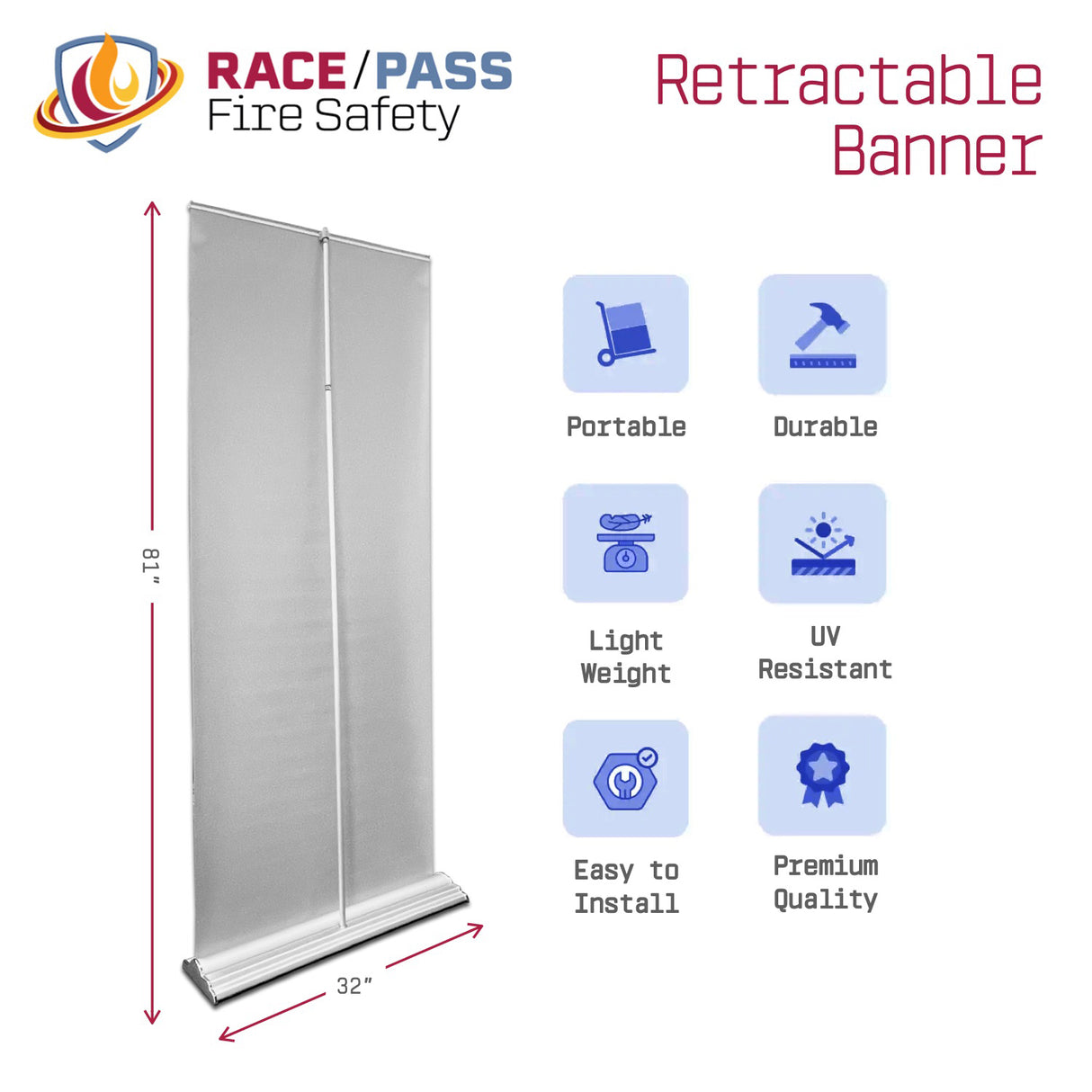fire safety banner, RACE PASS banner, RACE-PASS banner, RACE/PASS banner, retractable safety banner, fire emergency sign, hospital safety signage, fire extinguisher instructions, workplace fire safety, OSHA fire training aid, emergency procedure banner, PASS mnemonic, RACE mnemonic, RACE PASS mnemonic, healthcare safety tool, fire drill visual aid, staff training banner, compliance safety sign, patient safety support