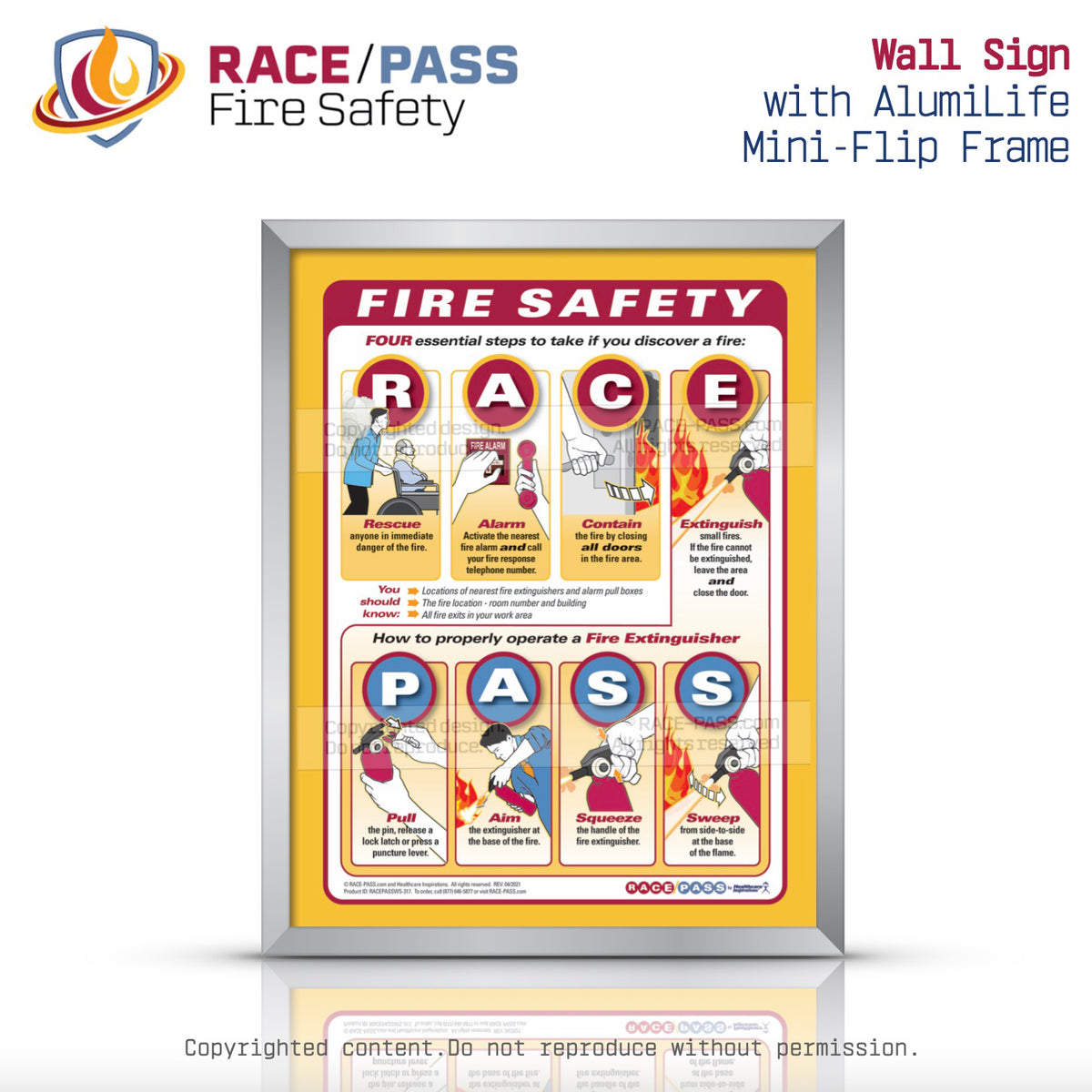 RACE/PASS Fire Safety Sign with AlumiLife™ Flip Frame – RACE/PASS Fire ...